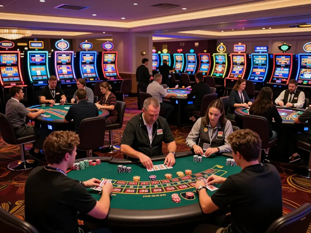 Players engaging in fast-paced gameplay at da88 casino floor with colorful slots in background