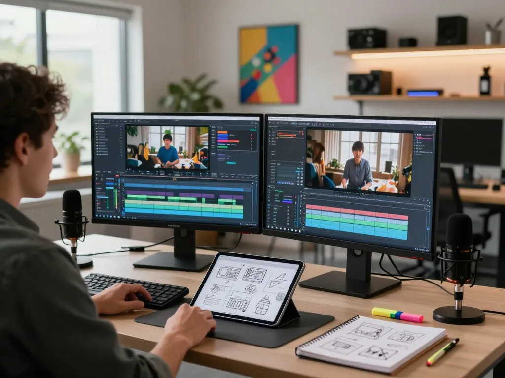 Video editing workspace showcasing Kling AI 2.14 in use, highlighting creative processes and dynamic animation.