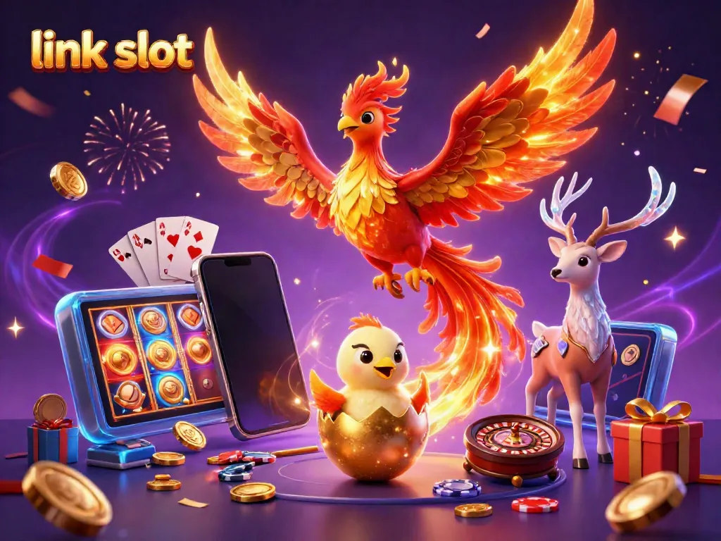 Experience exciting gameplay with link slot, featuring a fiery phoenix and dynamic casino elements.