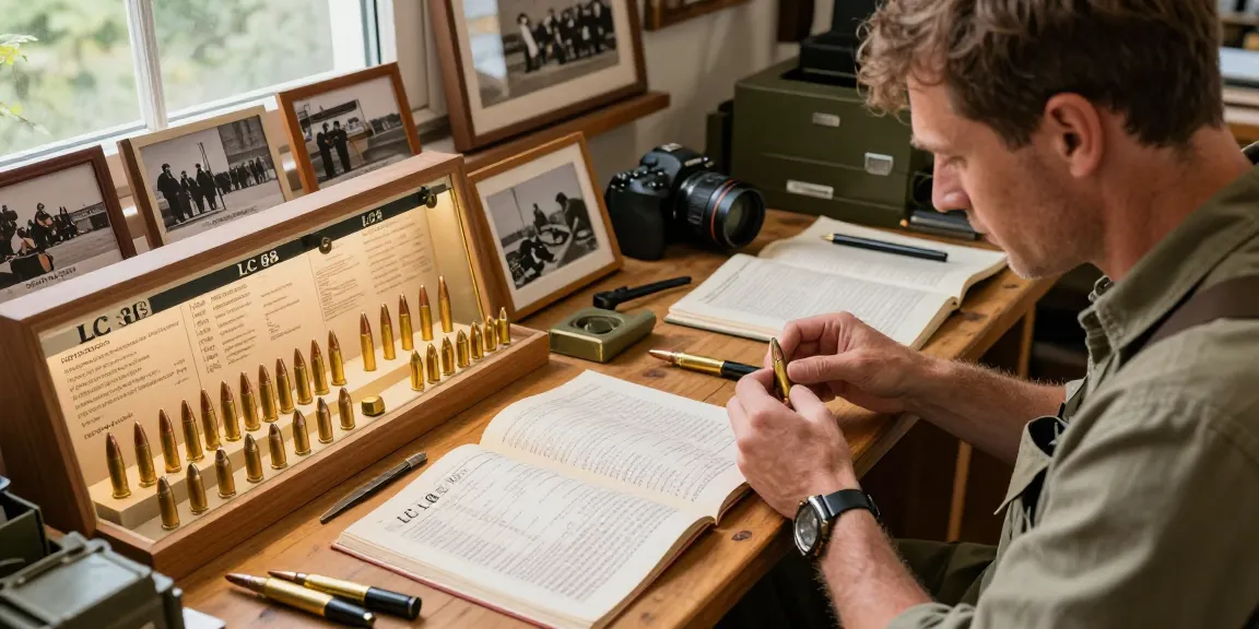 Detailed LC 88 ammunition collection scene showcasing cartridges and collector examining history and specifications.