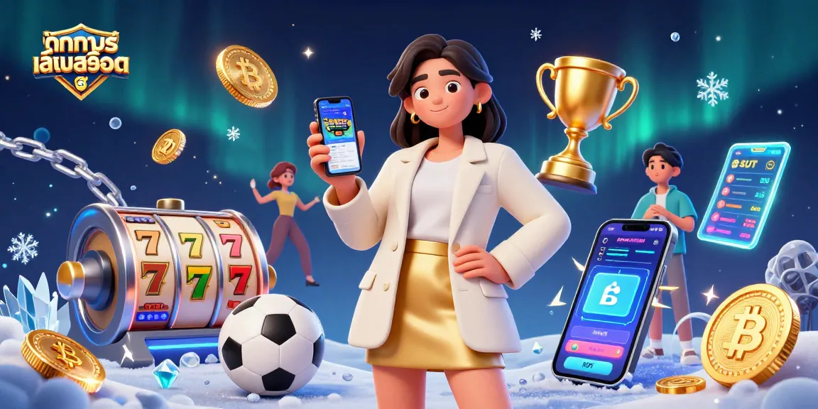 Experience ทดลองเล่นสล็อต with a beautiful Asian woman showcasing a sports betting app in a dynamic casino scene featuring thrilling game elements.