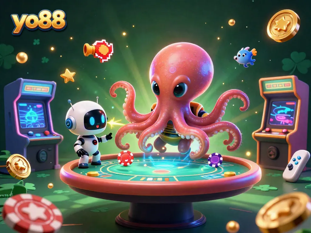 Engage in thrilling fish shooting fun with yo88's vibrant 3D alien-themed arcade scene.