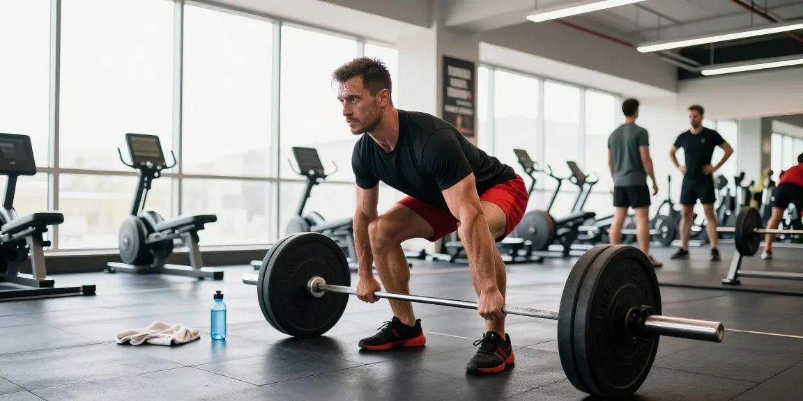 Anabolika kaufen während des intensiven Trainings in einem modernen Fitnessstudio mit Sportler, der Gewichte hebt.