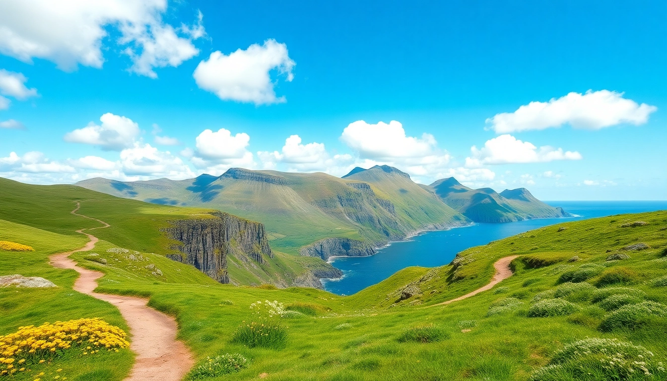 Erleben Sie die wunderbare Landschaft der Beara Way Irland mit malerischen Klippen und üppigen Wiesen.