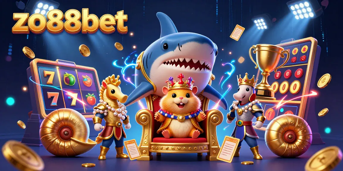 Win big at zo88bet with a vibrant 3D scene of a golden hamster king and jackpot symbols.