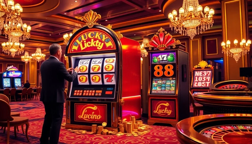 Experience the excitement of playing Lucky 88 slot with vibrant casino ambiance and joyful players.