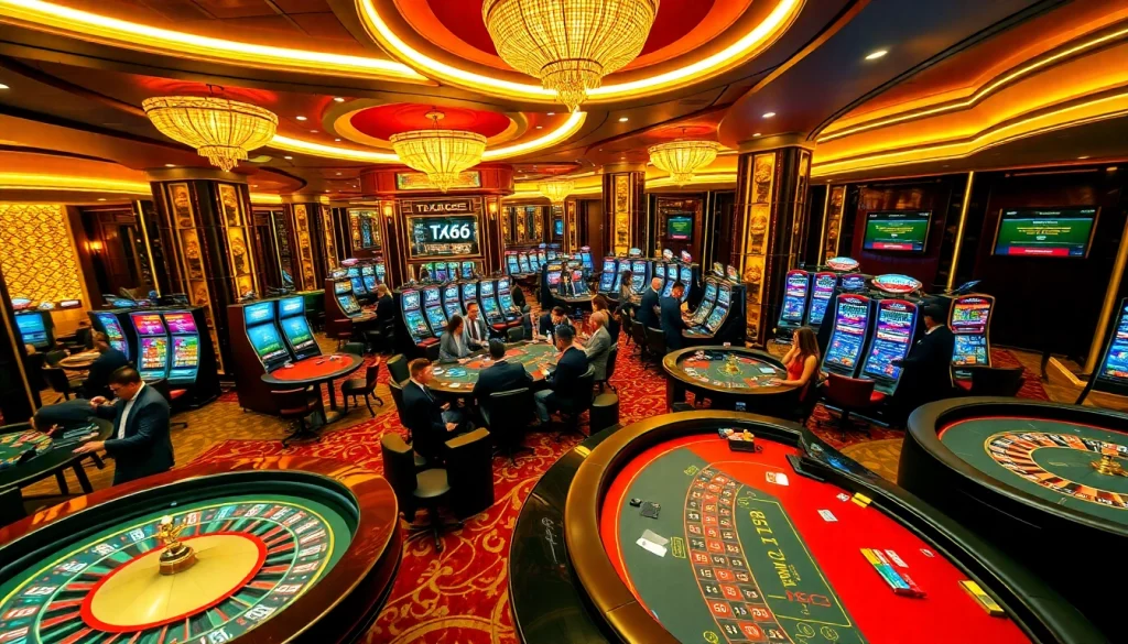 Experience the excitement of TX666 with vibrant casino tables and thrilling gambling action.