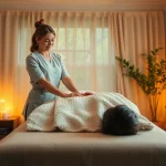 평택출장마사지: 아늑한 가정 환경에서 전문 치료사가 편안한 마사지를 제공하는 모습.