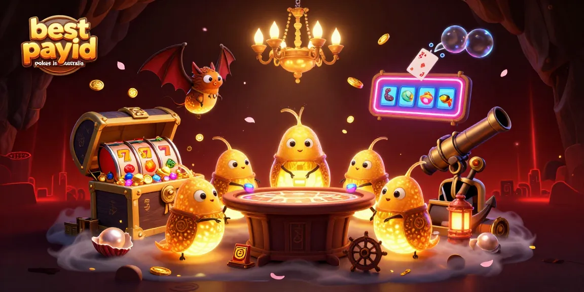 Play exciting games at the best payid pokes online in australia with vibrant casino elements and glowworm characters.