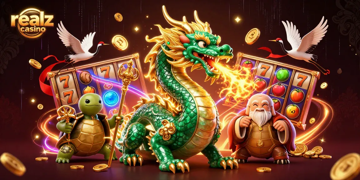 Experience the thrill of realz casino with a powerful jade dragon and animated gaming elements.